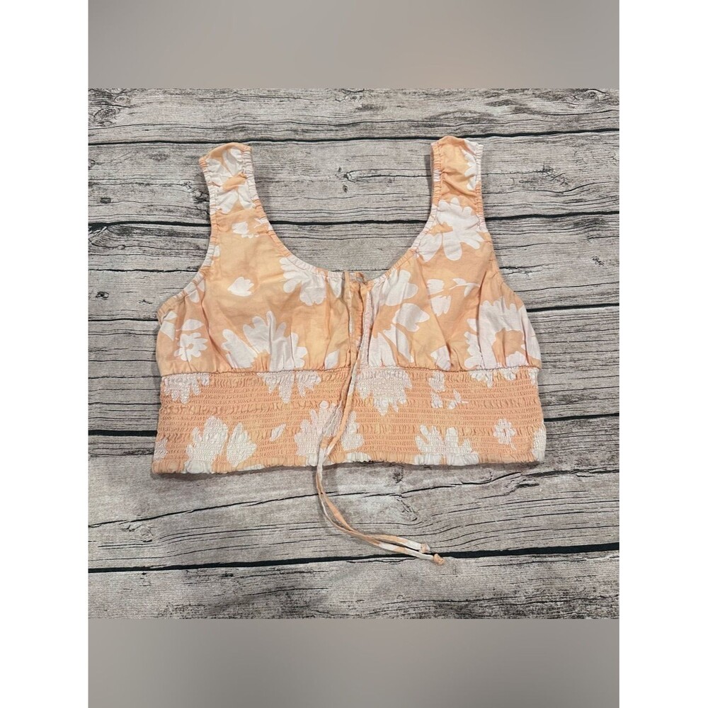 American Eagle Outfitters Peach & White Floral Smocked Crop Top Size LG